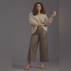 Anthropologie Maeve The Collette Wide Leg Pants Faux Leather Gray Taupe Sz 30